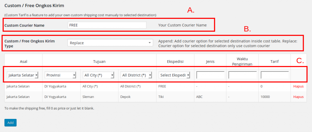 Cara membuat ongkos kirim custom